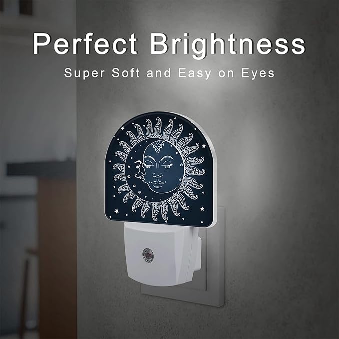 Vintage Boho Sun and Moon Night Light Plug into Wall, Celestial Moon Sun Stars Dusk to Dawn Night Light Plug in,0.5w Energy Saving Sleep Friendly NightLight for Kids Boys Girls Home Decor