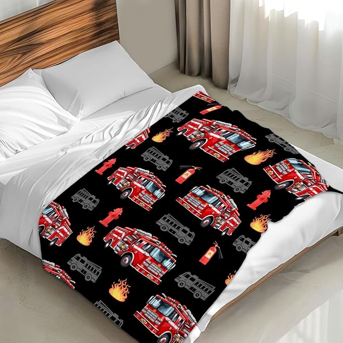 Boys Blanket Gift Fire Truck Throw Blankets for Kids Adults Birthday, 60x80 Inches Lightweight Cozy Decor Throw for Sofa Couch Bedroom Office