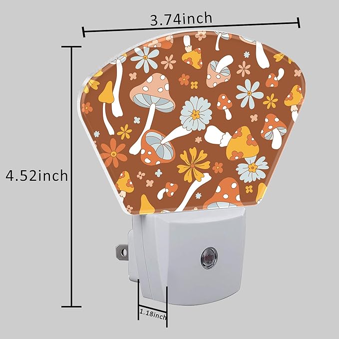 Vintage Mushrooms Night Light Plug into Wall, Boho Flowers Night Light with Dusk to Dawn Sensor for Kid Girls Boys Women Men Bedroom, Hallway, Kitchen, Bathroom, Stairs Decor