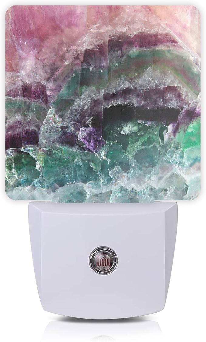 Color Pink Fluorite Crystal Stone Night Light Plug-in LED Nightlights Auto Sensor Night Lamp Dusk-to-Dawn Lamp Home Decor for Nursery Children Girls Boys