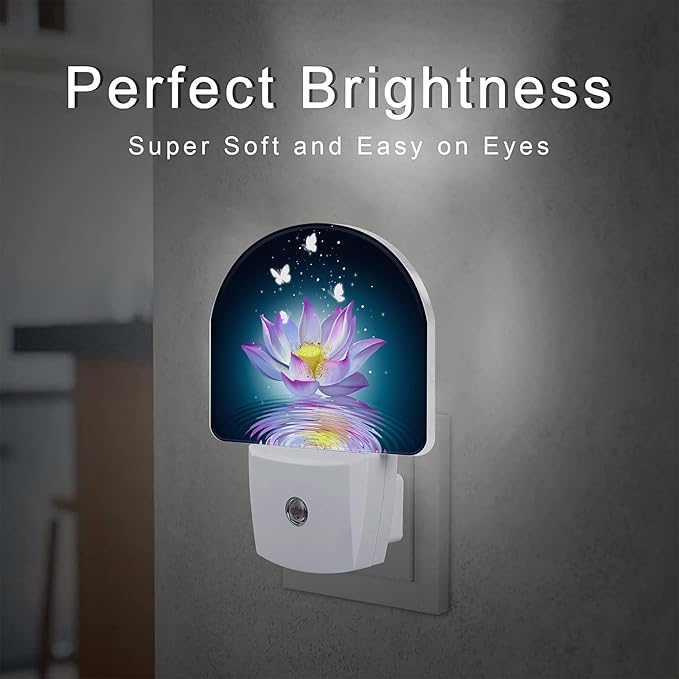 Lotus and Glowing Butterflies Night Light Plug into Wall, Pink Lotus Flowers Dusk to Dawn Night Light Plug in,0.5w Energy Saving Sleep Friendly NightLight for Kids Boys Girls Home Decor