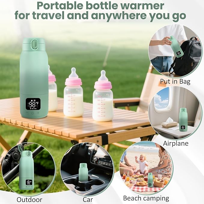 Portable Bottle Warmer for Travel,17oz Portable Milk Warmer for Baby Fast Heating,30W Fast Charge Precise Temperature Control Bottle Warmer On The Go Baby Milk Warmer for Breastmilk & Formula