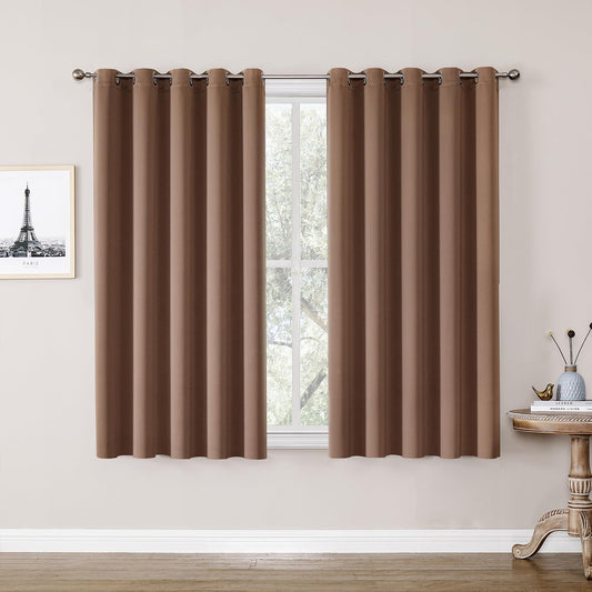 ChrisDowa Blackout Curtains 70 inches Wide for Bedroom - 2 Panels Set Extra Wide Grommet Thermal Insulated Room Darkening Curtains for Living Room (Cappuccino, 70 x 63 Inch)