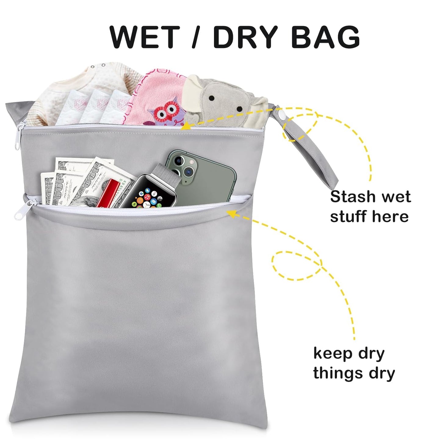 Angel Love Wet Bag for Swimsuit, Baby 2PCS Waterproof Washable Reusable Wet Bag with Two Zippered Pockets - Beach, Pool, Gym Bag for Swimsuits or Wet Clothes L219215