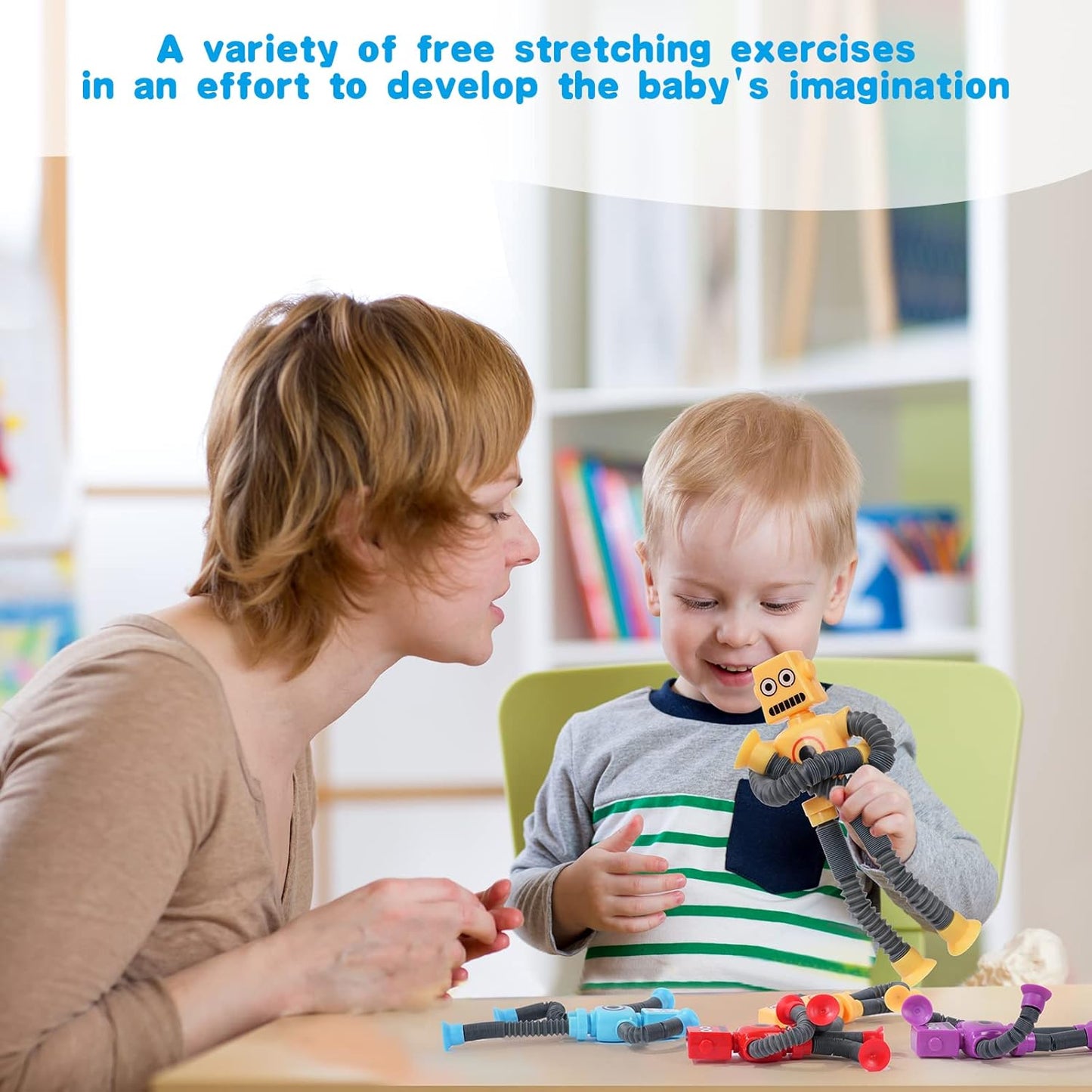 Telescopic Suction Cup Robot Toy, 4 Pieces Novel Kids Suction Cup Toys, Funny Fidget Toys, Pop Tubes Sensory Toys for Kids, Decompress Educational Sensory Toys for Kids & Adult