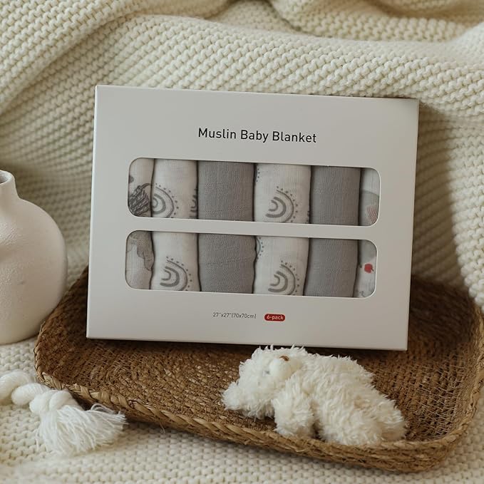 Muslin Baby Burp Cloths, Large 27 x 27 Inches Burping Cloths for Newborn Girls Boys, 6 Pack Baby Burp Rags Towel and Washcloths for Infant (Graceful Colors)