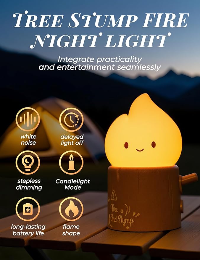 Torch Night Light with Sound Machine for Baby, 2 Modes Candlelight & Night Lamp, Sleep Aid White Noise Soother, Dimmable Warm Night Light for Baby Nursery, Toddler Kids Bedroom