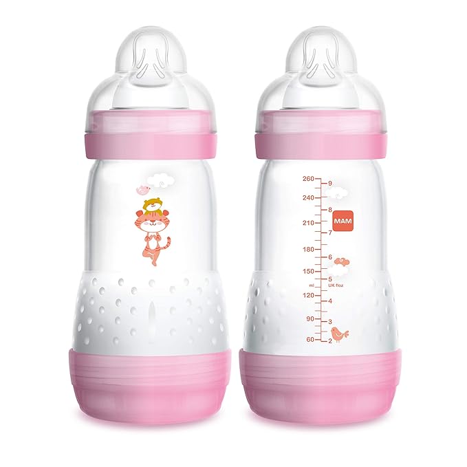 MAM Easy Start Anti-Colic Baby Bottle 9 oz, Medium Flow, Breastfeeding-Like Silicone Nipple Bottle, Reduces Colic, Gas, & Reflux, Easy-to-Clean, BPA-Free, Vented Baby Bottles for Newborns, 2+ Months
