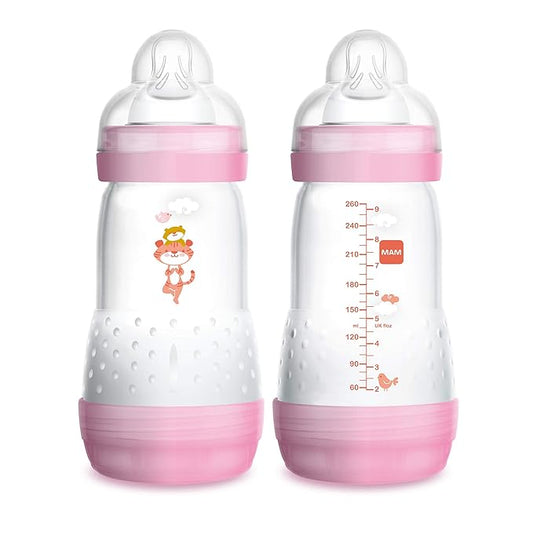 MAM Easy Start Anti-Colic Baby Bottle 9 oz, Medium Flow, Breastfeeding-Like Silicone Nipple Bottle, Reduces Colic, Gas, & Reflux, Easy-to-Clean, BPA-Free, Vented Baby Bottles for Newborns, 2+ Months