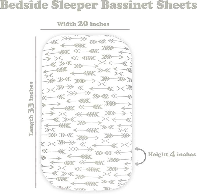 3 Pack Organic Bedside Bassinet Sheets Compatible with Mika Micky, Baby Delight, Dream On Me, AMKE and Other Bassinet Mattress Pads Size Between 17-21 in Width, 29-33 in Length, and 1.5-4 in Thick