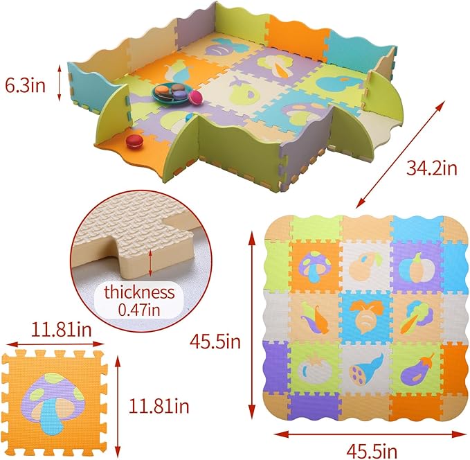 Coolcandy Baby Play Mat, 25Pcs Interlocking Puzzle Floor Mat, with Safety Fence - 0.4" Thick Non-Toxic EVA Foam Play Mat, for Infants & Toddlers 3-36 Months, Soft Puzzle Tiles for Play Areas