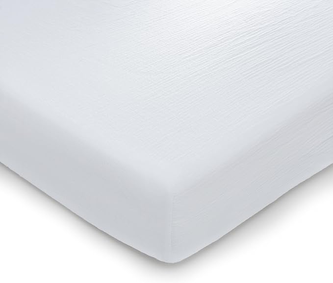 Comfy Cubs 100% Muslin Cotton Fitted Crib Sheet - Soft, Standard & Breathable Crib Sheets for Toddler Mattress - Snug Fit, Secure Elastic with Beautiful Packaging for Boys & Girls - White