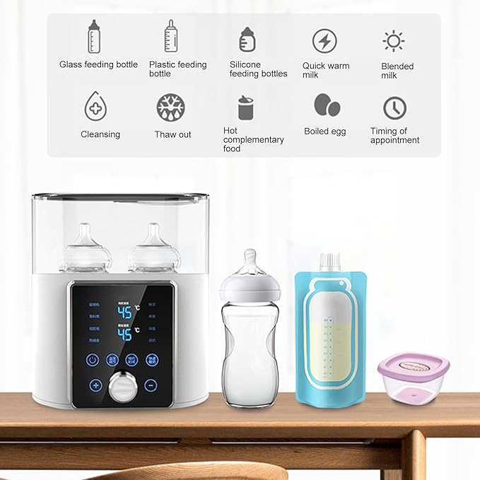 Asixxsix Baby Bottle Warmer, 2 in 1 Deep Cleansing Baby Milk Warmer, Dual Baby Bottle Warmer with Accurate Temperature Control, Heat Baby Food Jars, Constant Temperature