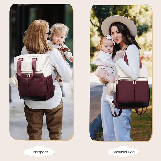 LOVEVOOK Diaper Bag Backpack,Diaper Bag Tote with Insulated Pockets,Baby Bag for Girl Boy with Changing Pad,Large Baby Diaper Bag with Pacifier Case,Anti-Theft Travel Backpack for Women,Red-White