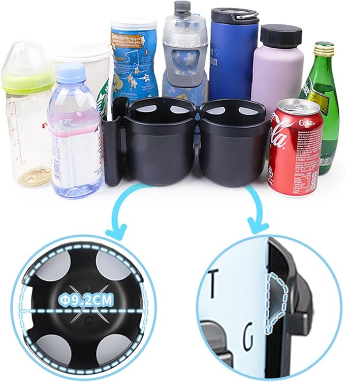 Baby Stroller Cup Holder with Phone Holder, 3-in-1 Bottle Holder, 360 Removable Degrees Rotation Drink Holder for Wheelchair, Stroller, Bike, Walker, Scooter, Bicycle, Uppababy, Nuna, Bugaboo, Doona.