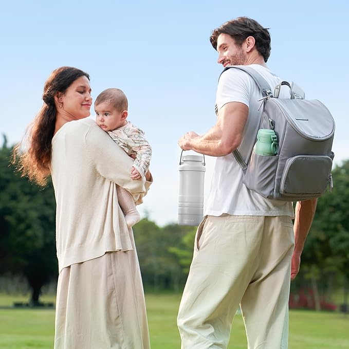 Momcozy 22oz Portable Breast Milk Cooler for Outdoor, Life Saver with 360° Total Cooling for 24 Hours, Larger Capacity Travel Breastmilk Chiller with 2pcs Baby Bottles for Breastmilk Storage, Cream