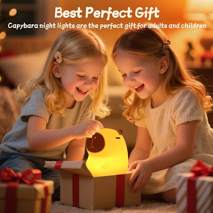 Capybara Night Light for Kids, Squishy Lamp, 1200mAh Long-Lasting Battery, Rechargeable Touch Control, Dimmable with 30-Min Timer, Capybara Gifts for Nursery Halloween Bedroom Decor