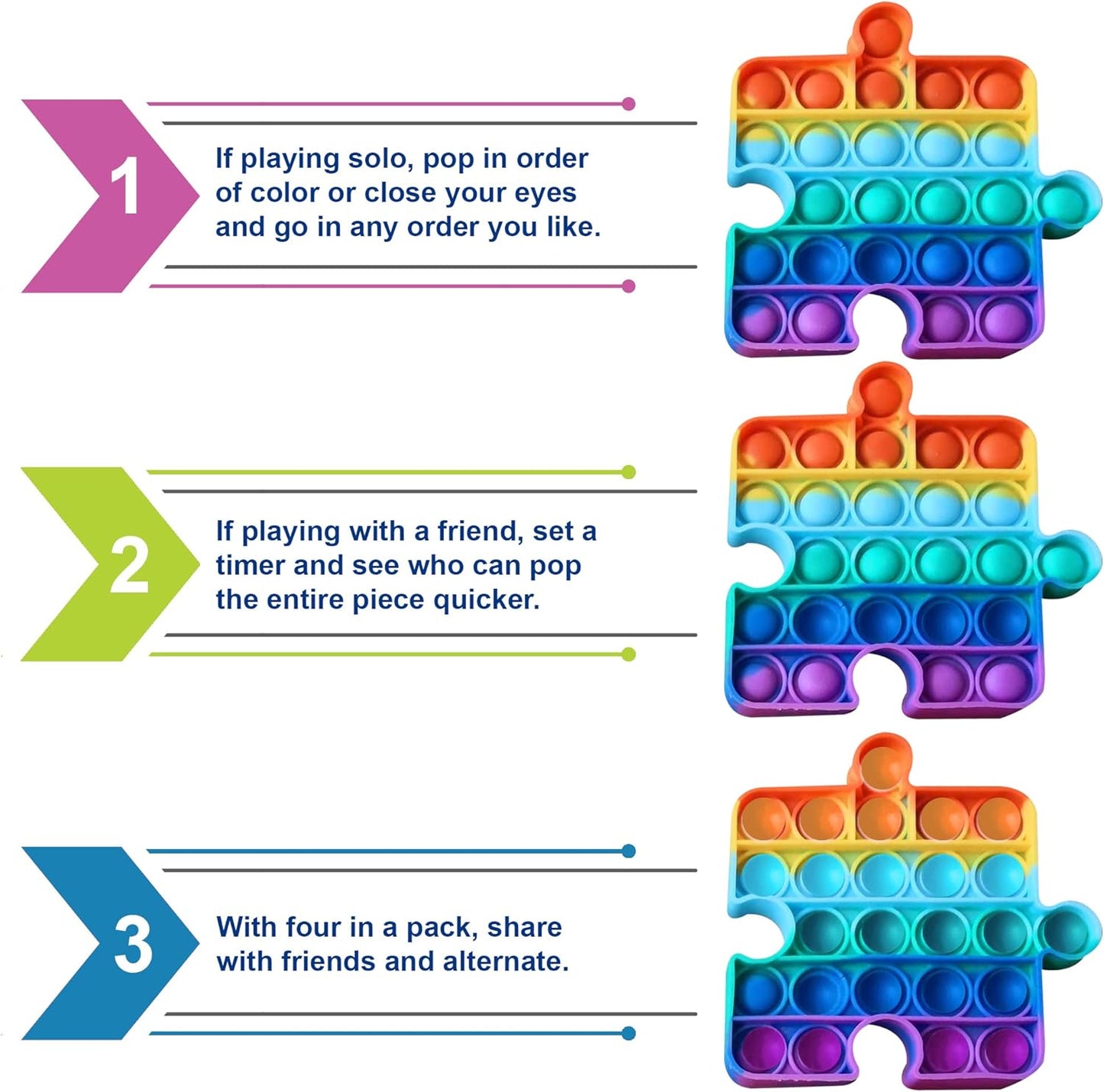 Enovoe Pop Fidget Toys - 4 Pack, Push Pop Toys for Kids and Adults 6.77 x 6.5 x 3.11 in - Rainbow Bubble Fidget Poppers - Fidget Shapes - Square Octagon Apple Puzzle