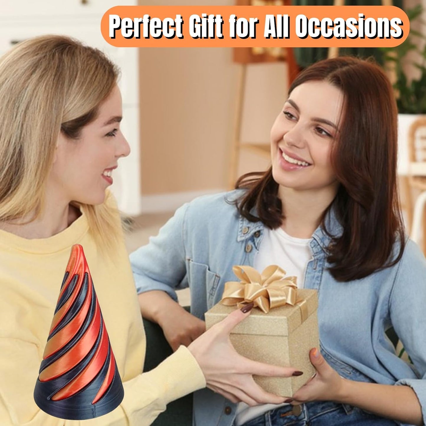 Impossible Pyramid Passthrough Sculpture, Pass Through Pyramid Fidget Toy 3D Printed Spiral Cone Fidget Toy, Mini Vortex Thread Illusion, Desktop Deco Souvenir Gift Mini Stress Relief Desk Toy