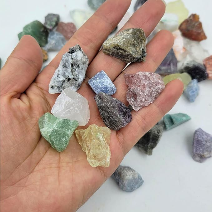 450 Pieces Rocks Collections for Kids, 40+ Kinds Gemstones and Crystals Set, Rocks and Minerals Science Kit Include 1.5lb Tumbled Chips Crystals and 1lb Tiny Rough Stones