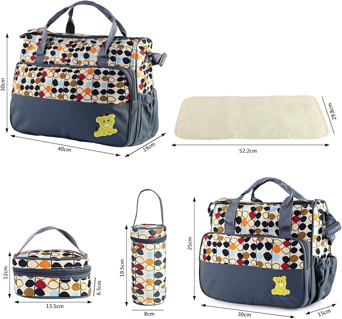 5Pcs Diaper Bag Tote Set,Large Mommy Bag with Portable Nappy Changing Pad,Pacifier Case,Travel Baby Bags for Mom