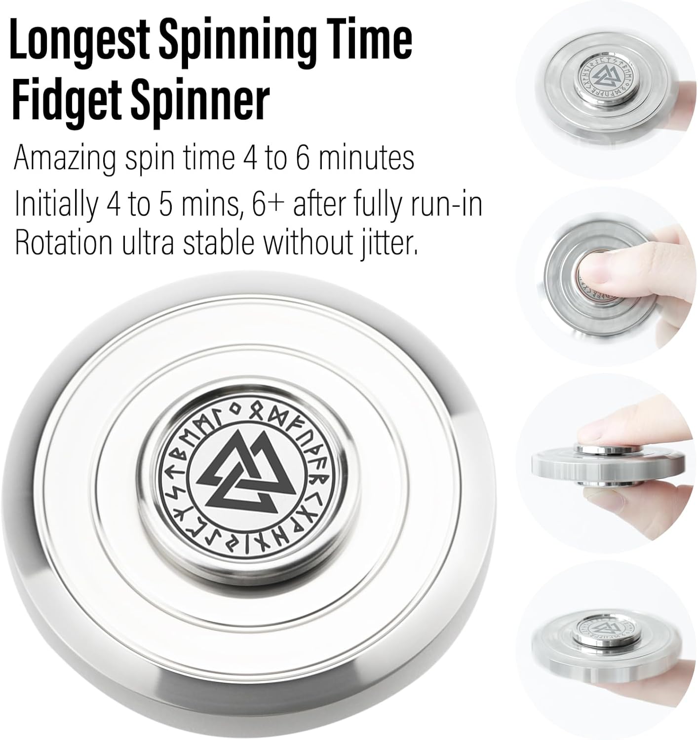 FREELOVE Metal Fidget Spinner, Viking Pirate Haptic Gyro, Heavy Stainless Steel Hand Spinning, Small Round Gear Fidget Block, Premium Bearing Silent Long Spinning for Adults Anxiety Cool, Silver