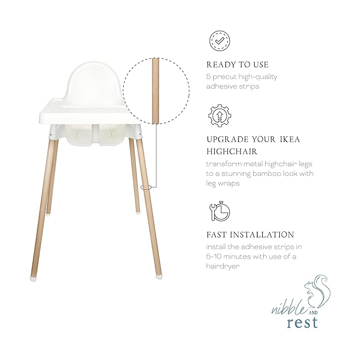 Nibble and Rest Highchair Decorative Leg Wraps, Bamboo Style, Highchair Accessories, Compatible with IKEA Antilop Highchair, Includes 4 Pre-Cut Adhesive Strips