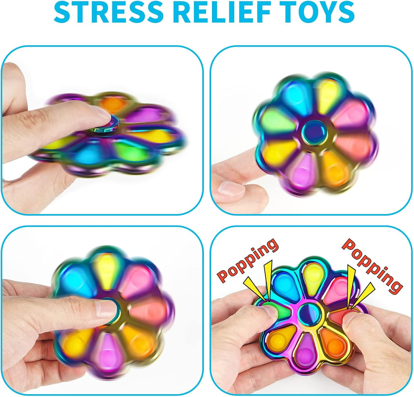 Metal Fidget Spinner, Push Popping Bubble Fidgets Sensory Toys, Party Favors for Kids 3-12, Toy for Adult Anxiety Relief, Gifts for Autistic Boys (Flower)