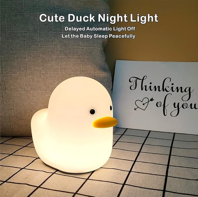 Kids Night Light - Cute Silicone Duck Nursery Lamp for Baby and Toddler, Animal Squishy Lamp for Bedroom, Boys and Girls Gift