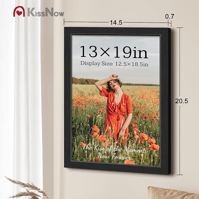 13x19 Picture Frame 2 Pack, Black Solid Wood, Wall Gallery Poster Frame