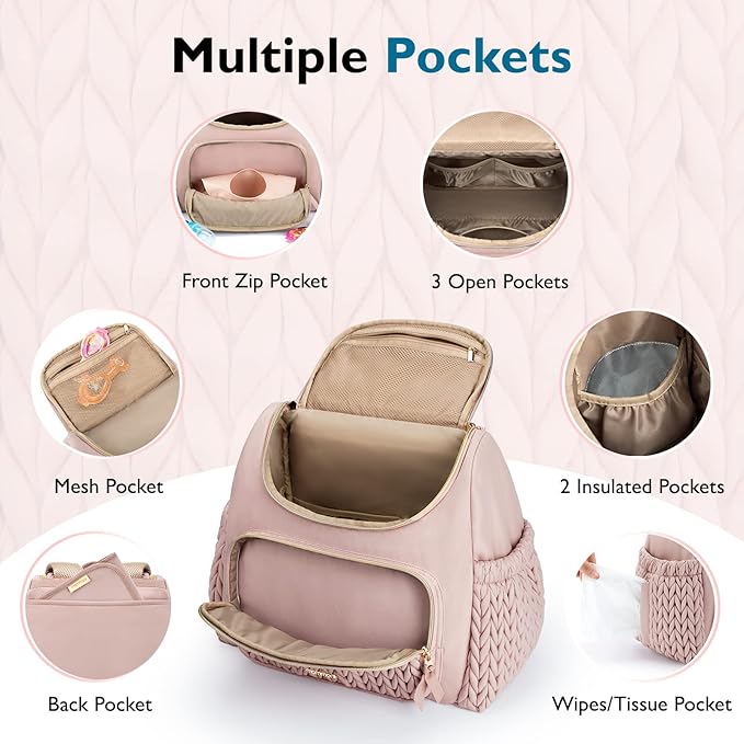 mommore Diaper Bag Small Diaper Backpack Stylish Baby Travel Backpacks with Insulated Pockets, Changing Pad, Stroller Straps