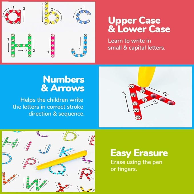 CozyBomB™ Double Sided Magnetic Letter Board - 2 in 1 Alphabet Magnets Tracing Board for Toddlers ABC Letters Uppercase & Lowercase Practicing Gifts for Boys Girls Birthdays Christmas Holidays