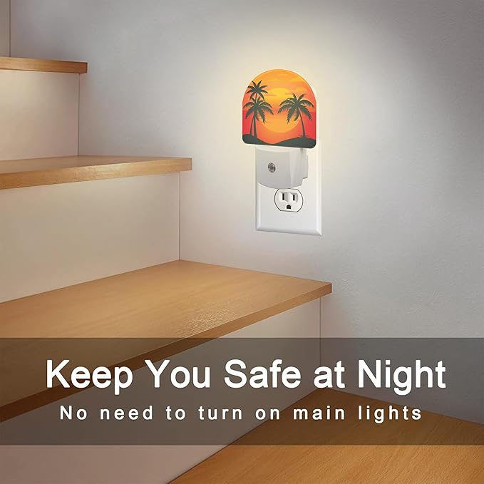 Palm Tree with Sunset Night Light Plug into Wall, Tropical Summer Beach Dusk to Dawn Night Light,0.5w Energy Saving Sleep Friendly Nightlights for Kids Boys Girls Home Decor