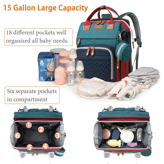 Baby Diaper Bags with Changing Station, Waterproof Diaper Bag Backpack for Moms Dads with USB Charging Port, Baby Shower Gifts, Large Capacity diaper backpack, Red-Green-Blue