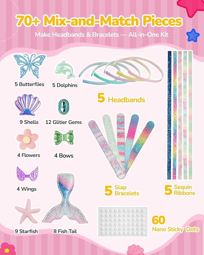 TECJOE DIY Headband Making Kit, Including Headbands & Slap Bracelets, DIY Hair Accessories Set, Arts and Crafts Gifts for Girls, Girl Toys for Age 3–10