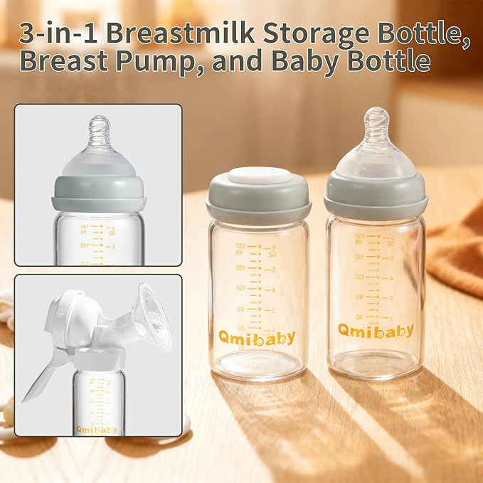 Breast Milk Storage Bottles 180ml 6oz BPA-Free Leak-Proof Baby Bottle for Breastmilk Storage Wide Neck Bottles with Screw Ring Sealing Disk Breastfeeding (Grey+Pink, 180ml-6Packs)