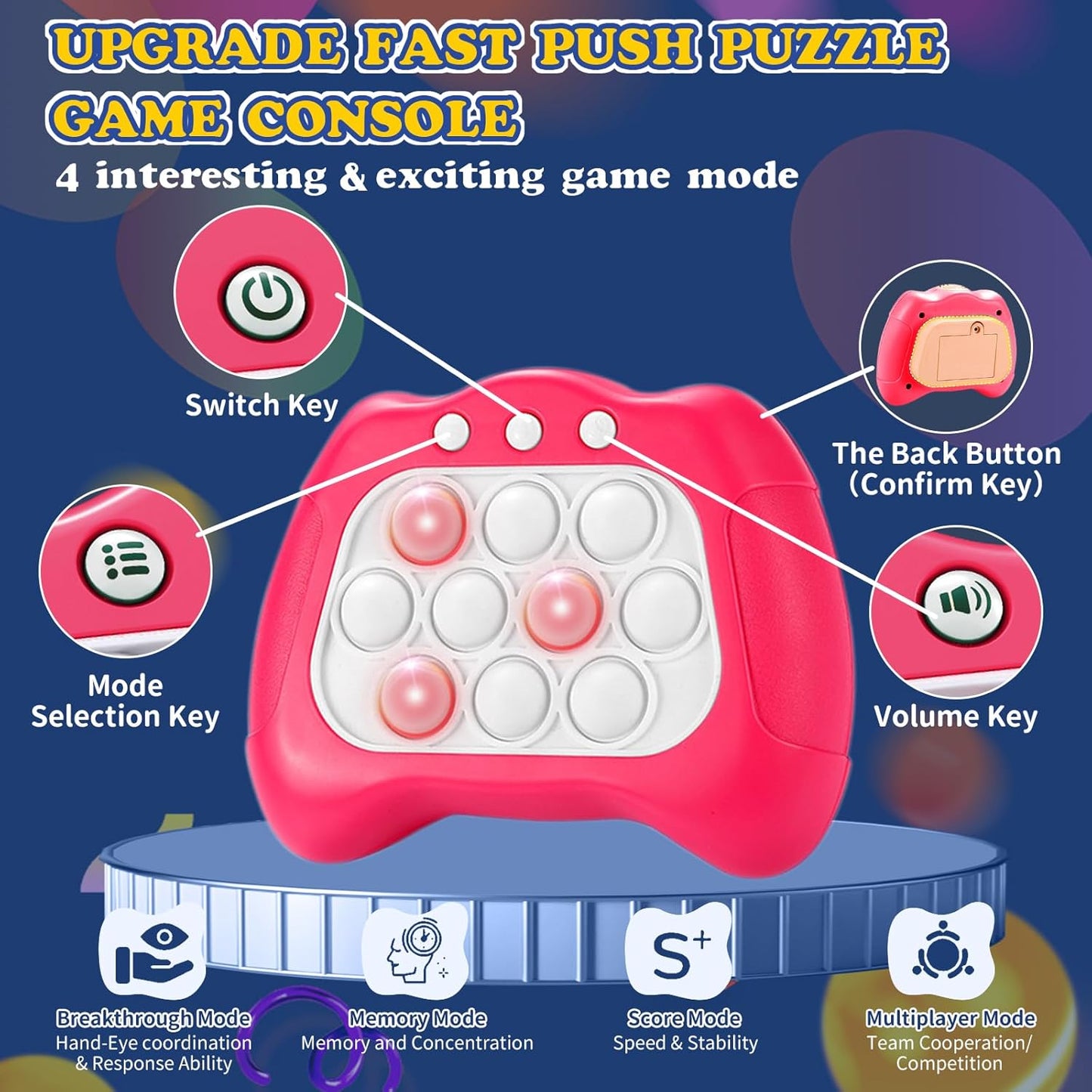 Pop Fidget Toys, Quick Push Pop Pro Light Up Game, Bubble Pop Fidget Game Controller Handheld Travel Game Toys for Kids 3-12 Years Old