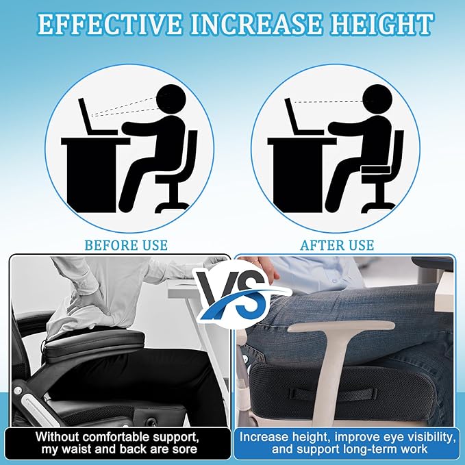 MINUPWELL 6" Extra Thick Office Chair Cushion, 2 Layers Adult Booster Seat Cushion, Thick Wheelchair Cushions, Thick Adult Booster seat Chair Cushion for Car Seat, Airplane - 18x16x6in - 100% Foam