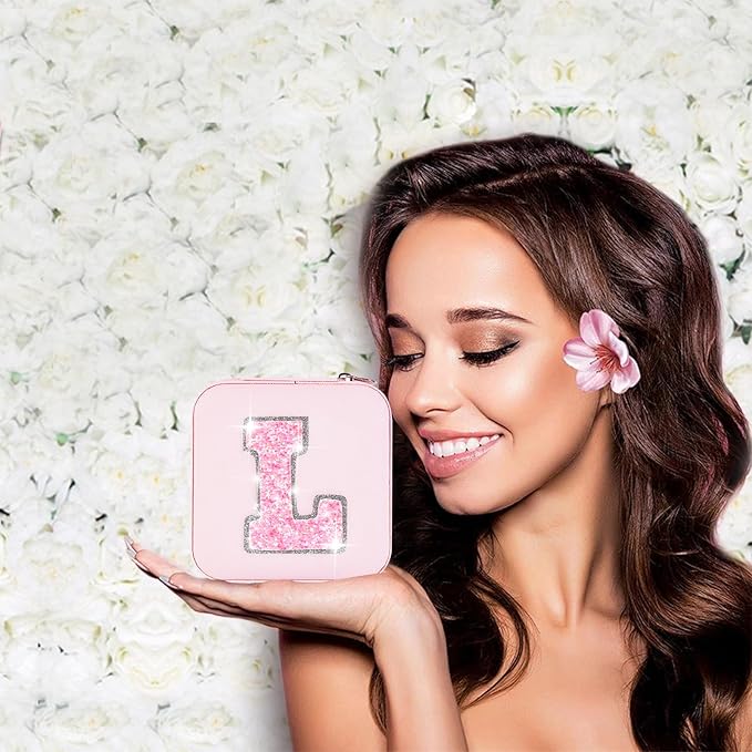 Personalized Jewelry Box - Small Travel Jewelry Organizer, Cute Storage for Women's Accessories, Travel Essentials & Birthday Gifts | Pink,L