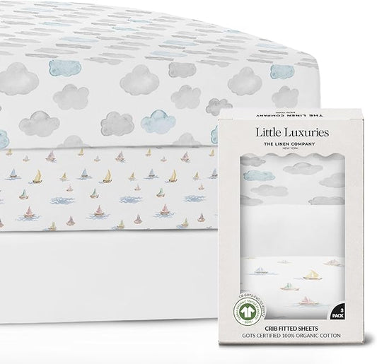 100% Organic Cotton Crib Sheets (3-Pack) - GOTS Certified - Breathable Organic Crib Sheets - Double-Elastic for Secure Fit, Extra Protection for Your Baby - Gender-Neutral Sheet (28"x55")/ 140 x 70cm