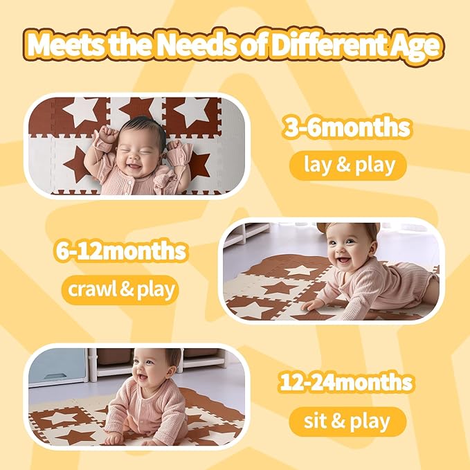 Coolcandy Baby Play Mat, 25Pcs Interlocking Puzzle Floor Mat, with Safety Fence - 0.4" Thick Non-Toxic EVA Foam Play Mat, for Infants & Toddlers 3-36 Months, Soft Puzzle Tiles for Play Areas