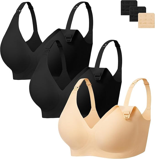 Angelhood 3 Pack Nursing Bras for Breastfeeding Seamless Pregnancy Maternity Bra Wireless Sleep Bralette with Extenders