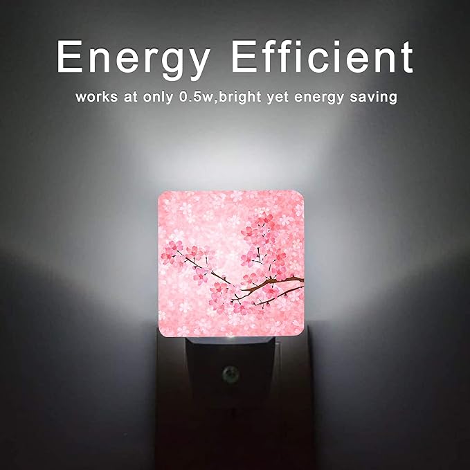 Cherry Blossoms Night Light,Spring Flower Night Lights Plug into Wall with Dusk to Dawn Light Sensors 0.5W Dim Night-Lights for Bedroom