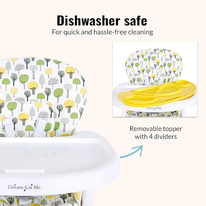 Dream On Me Curio Sit N Seek 3 in 1 Convertible Baby High Chair in Lime, Removable and Adjustable Tray, Portable High Chair, Adjustable Legs, Detachable Footrest, PU Fabric & 5 Point Safety Harness