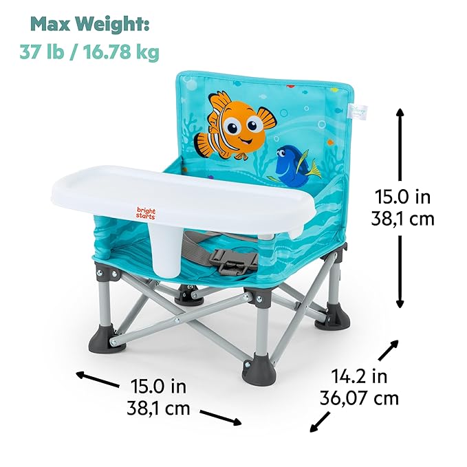 Bright Starts Disney Finding Nemo Pop 'N Sit Portable Booster, Indoor/Outdoor Use, Floor Seat with Feeding Tray, 6 Mos - 3 Yrs