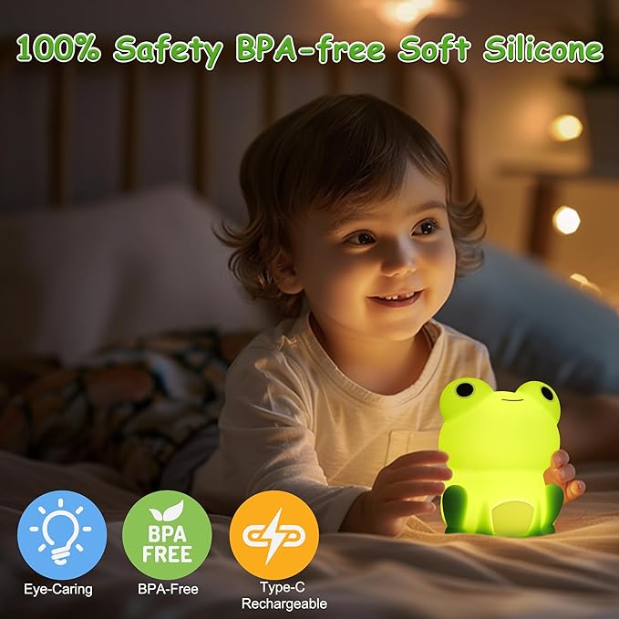 Lampeez Frog Night Light, Cute Frog Gifts, Soft Silicone Lamp Nursery Nightlight LED Night Light, Bedroom Decor as Xmas Birthday Gifts for Boys Girls
