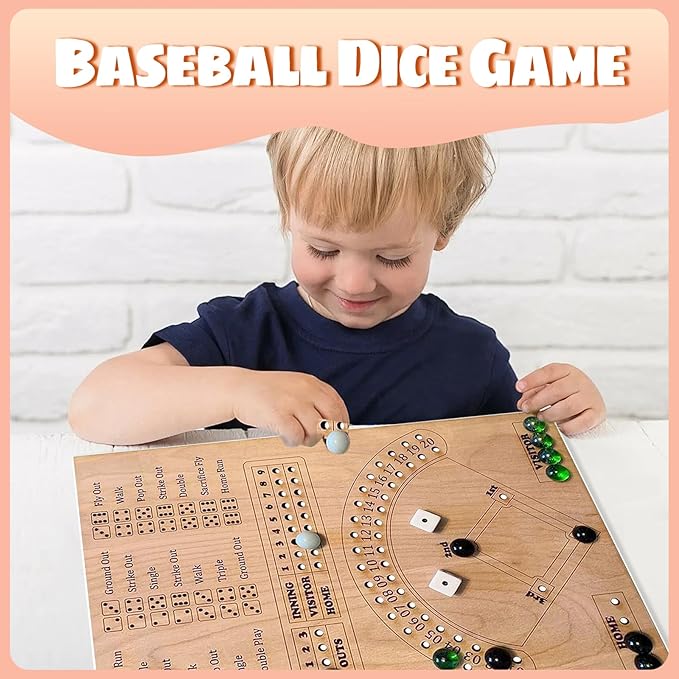 Baseball Dice Board Game for Kids Adults Gift Wooden Fun Baseball Board Game with dice for Game Nights, Parties,Holiday Gatherings