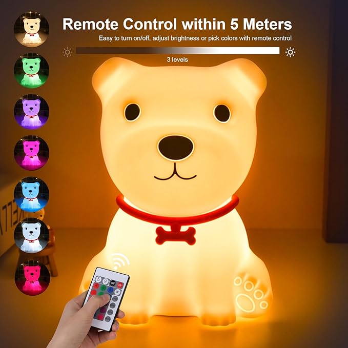 Tremdwoto Dog Night Light for Kids,Cute Colorful Night Light with Remote Baby Girl Squishy Night Lights Lamp Puppy Light Dimmable Nursery Lamp Nightlight Gift for Boys and Girls Kawaii Bedroom Decor