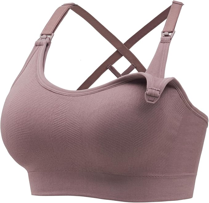 Angelhood Nursing Bras for Breastfeeding, Seamless Nursing Sports Bra Medium Impact Support Maternity Bras for Pregnancy