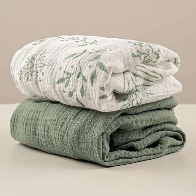 Muslin Bassinet Fitted Sheets, 2 Pack for Baby Boy and Girl, Soft Breathable Stretchy Baby Pad/Mattress Sheet Set, Universal Fit for Hourglass Oval and Rectangle Bassinet Mattress (Natural Leaves)